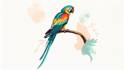 Obraz premium Colorful parrot on branch, abstract background