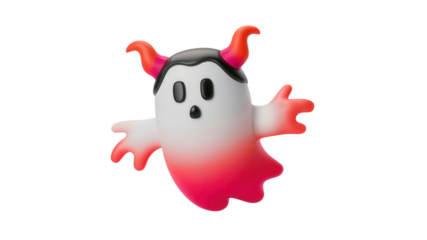 Whimsical devil ghost character with playful horns and gradient body, perfect for spooky season marketing and Halloween celebrations creating fun and festive vibes