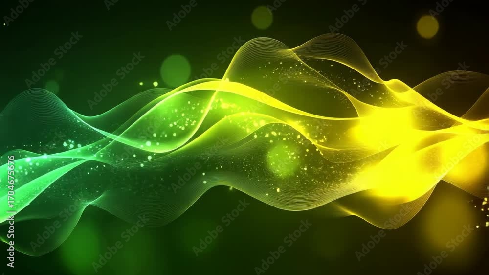 Poster light green and light yellow color abstract fractal background with motion effects and waves on blur