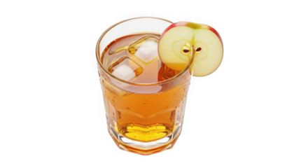 Refreshing apple juice cocktail with ice and apple slice for a delicious and hydrating beverage experience transparent background