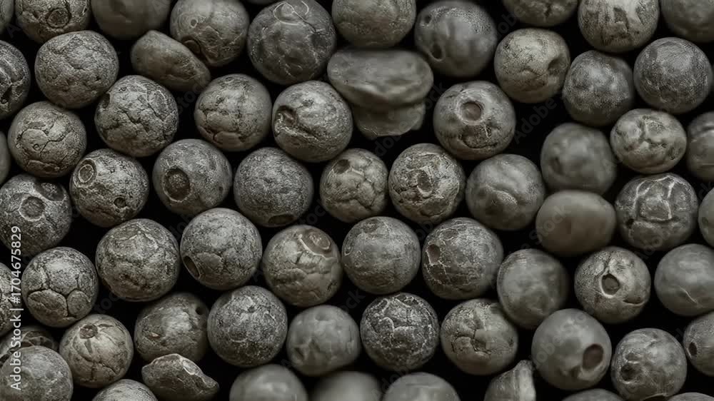 Aufkleber close up of gray spherical objects with textured surfaces on black background