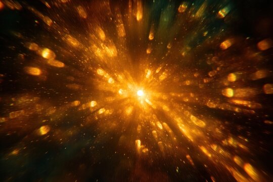 Bright glowing orange and yellow bursts of light radiating outward in a dynamic explosion-like pattern on a dark background