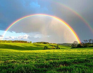 Obraz premium A rainbow arching over a quiet field