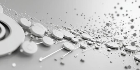 Minimalist white-toned tech-inspired background with abstract digital elements, glowing lines, futuristic design, geometric patterns, and modern technological concept for creative projects.