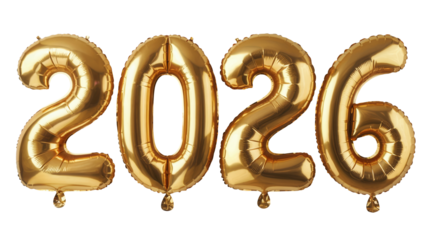 Celebrate new beginnings with stunning gold foil balloons spelling out the year 2026, perfect for festive announcements and forward-looking events.