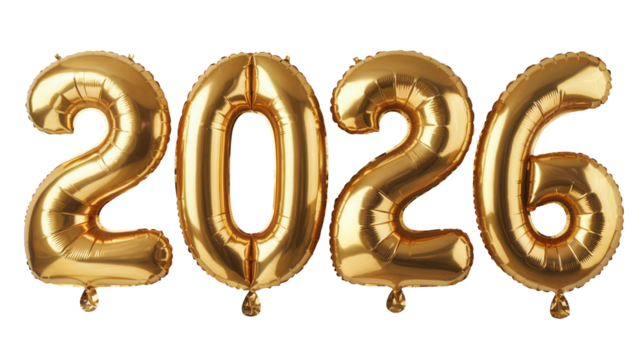 Celebrate new beginnings with stunning gold foil balloons spelling out the year 2026, perfect for festive announcements and forward-looking events.