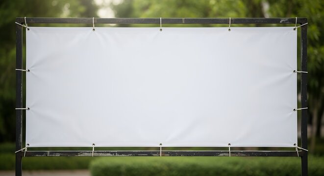 Blank Outdoor Advertising Banner Sign Mockup for Your Message in a Lush Green Park Setting