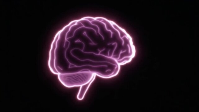 Glowing neon AI Brain isolated on black background motion graphic animation