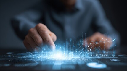 Ai Businessman working with modern interface Business analytics Big data technology and data science. Data flow concept.Business computing digital composite.