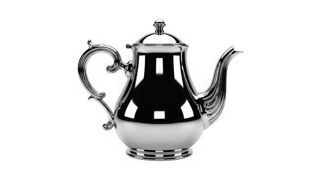 Elegant vintage silver coffee pot with ornate handle and spout ideal for classic kitchen decor or display transparent background