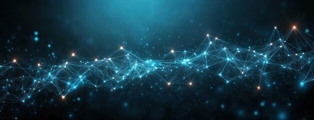 Fototapeta premium Dynamic network of glowing interconnected points and lines floating in a deep blue abstract space evoking connectivity and digital communication
