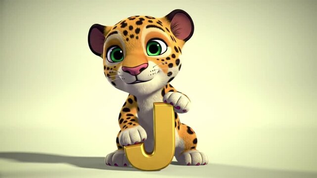Cute cartoon leopard cub letter j