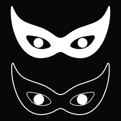 Silhouette superhero mask vector icon set. superhero carnival villain or burglar icon in flat set. costume eye mask hidden person face. eps 10