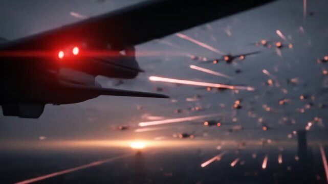Futuristic Drone Swarm: Aerial Combat Simulation in a Cyberpunk Metropolis