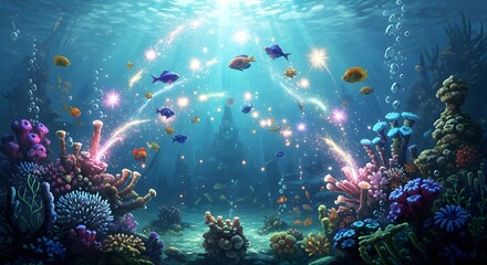 Fototapeta premium Magical Underwater Fireworks Fantasy Scene