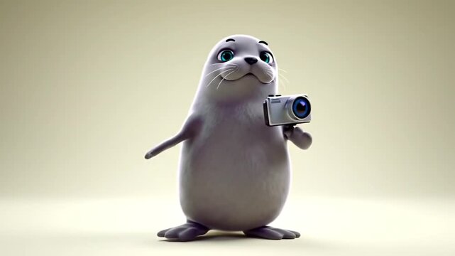 Cute seal holding camera