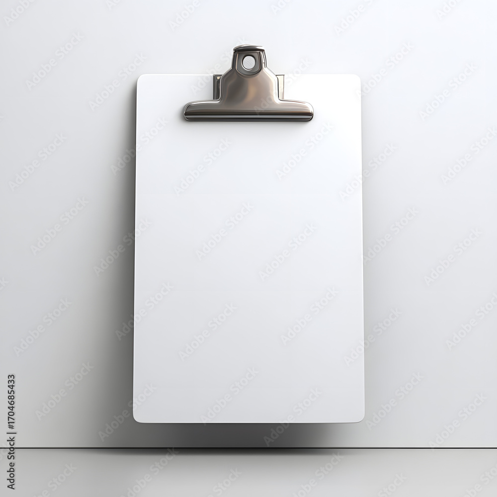 Poster 3d clipboard with blank paper, floating minimal object on white
