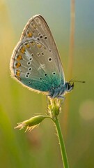 Obraz premium Close-up of a butterfly on a blade of grass