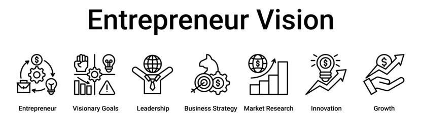 Entrepreneur Vision banner web icon vector illustration concept for business with icon of Entrepreneur, Visionary Goals, Leadership, Business Strategy, Market Research, Innovation.