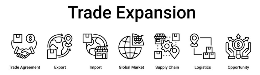 Trade Expansion banner web icon vector illustration concept for business with icon of Trade Agreement, Export, Import, Global Market, Supply Chain, Logistics.