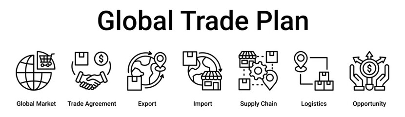 Global Trade Plan banner web icon vector illustration concept for business with icon of Global Market, Trade Agreement, Export, Import, Supply Chain, Logistics.