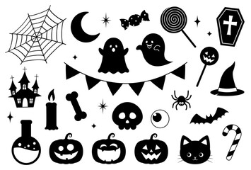 set of Halloween black icons