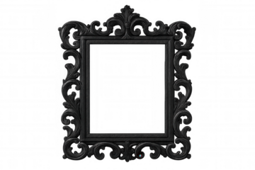 Intricate baroque style black frame with transparent background, perfect for adding a touch of elegance to any design