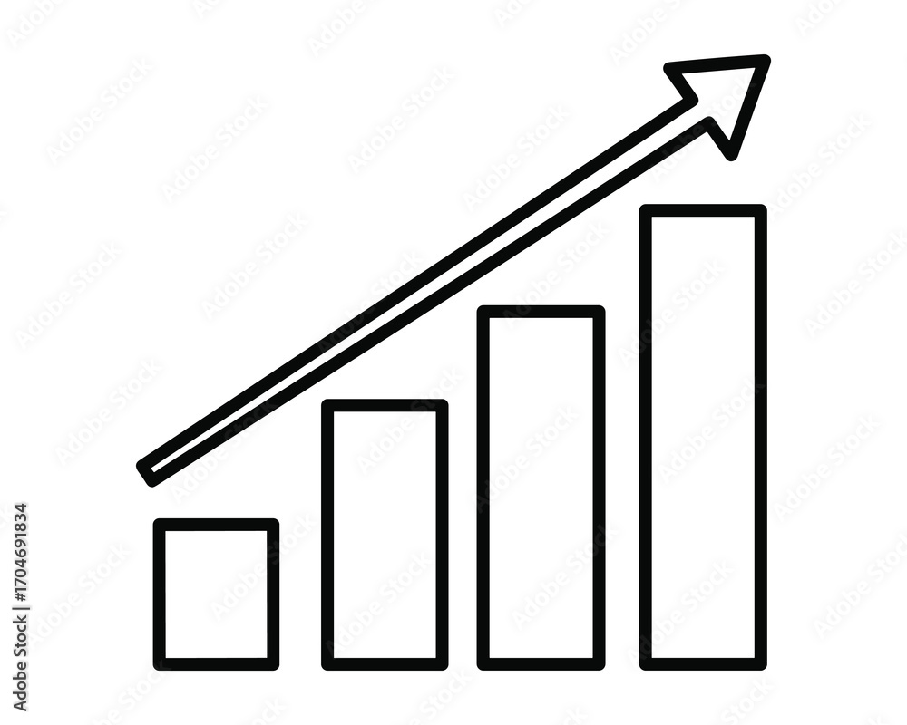 Poster Linear Bar Chart with Arrow Displaying Growth, Progress, Increase and Development