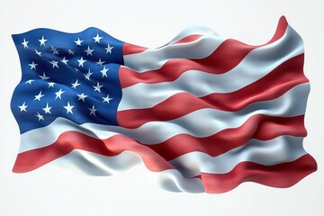 Waving flag featuring alternating red and white stripes with white stars on a blue field, symbolizing unity and patriotism in a dynamic motion