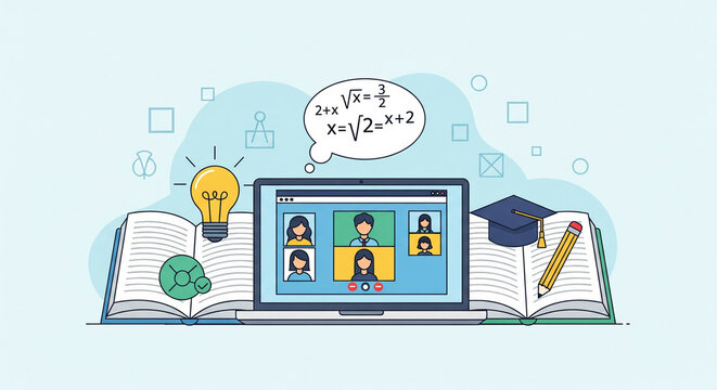 Online Education Laptop, Books, Video Conference, Learning, Ideas, Graduation