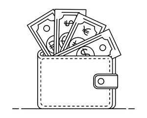 Wallet Filled with Money: Dollar, Euro, Yen Currency. Symbol of Wealth and Abundance.