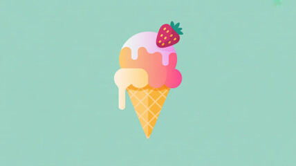 Delicious strawberry ice cream cone vector illustration for summer treats and dessert designs needs now