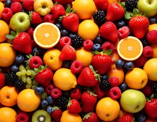Obraz premium Colorful array of fresh fruits and berries