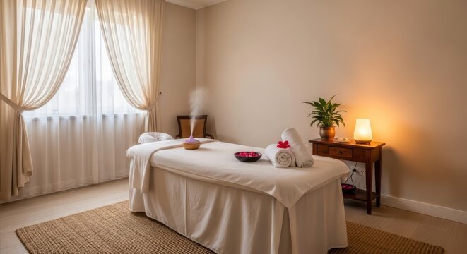 Elegant spa retreat exudes tranquility and invites relaxation with calming minimalist decor