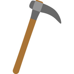 Gray pickaxe with wooden handle, mining tool illustration perfect for construction or excavation themes.

