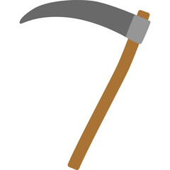 Gray sickle with wooden handle, traditional harvesting tool illustration ideal for farming or rural themes.

