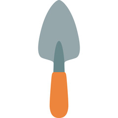 Gray trowel with orange handle, small gardening tool illustration perfect for planting or soil work.

