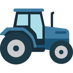 Blue tractor with large wheels, classic farm vehicle illustration perfect for agriculture or rural themes.