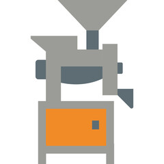 Gray press machine with orange base, industrial tool illustration perfect for manufacturing or processing themes.
