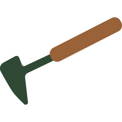 Green garden trowel with wooden handle, small digging tool illustration perfect for planting or soil work.