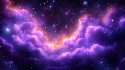 Obraz premium Vibrant cosmic scene with glowing purple nebula clouds and sparkling stars creating a mystical and awe-inspiring atmosphere in deep space