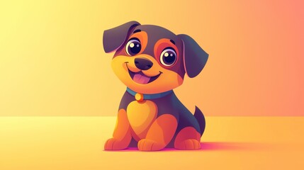 Cute cartoon puppy sitting, cheerful, gradient background.  Possible use children's book illustration
