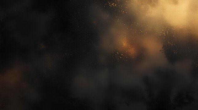  Abstract dark gradient background with grainy texture, blending deep black with warm shades of gold and amber light at the top