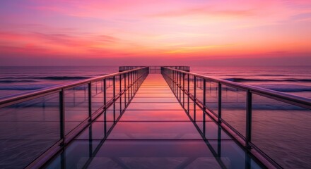 Obraz premium Glass pathway leading to a surreal horizon, captivating the serene atmosphere and inviting escape