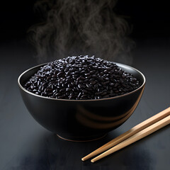 hot black rice on bowl 