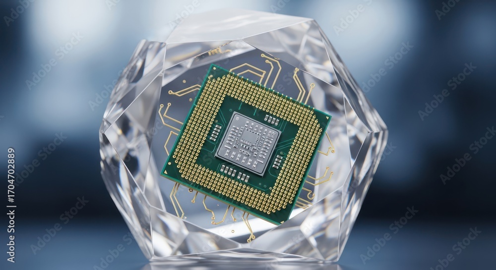 Poster crystal encased processor: exploring the fusion of technology and artificial gemstone aesthetics