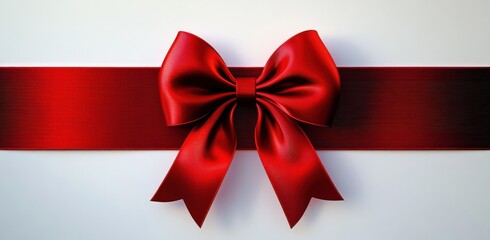 Bright red satin ribbon tied into an elegant bow against a clean white background, evoking feelings of celebration and gift-giving