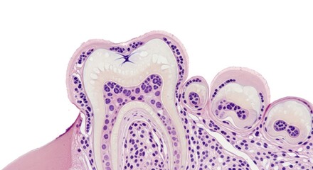 Microscopic view showcasing intricate cellular structures of tooth development process