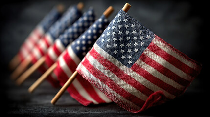 Veterans Day Concept Featuring United States Flags On Dark Blackboard Background Layout