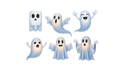 Delightful group of playful, expressive cartoon ghosts ready for spooky Halloween fun and festive holiday designs